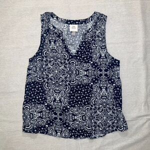 Knox Rose | Navy and White Boho Print Sleeveless Top | Medium